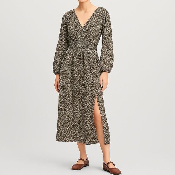 brown polka dot shift dress Noree Midi Dress in Brown with White Polka Dot